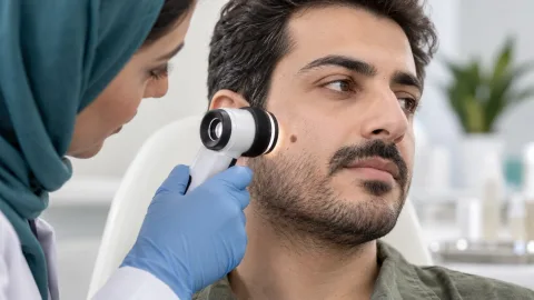 معاینه خال صورت با درماتوسکوپ پیش از خالبرداری