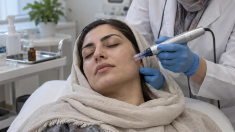 مزونیدلینگ پوست صورت با دستگاه قلمی در کلینیک