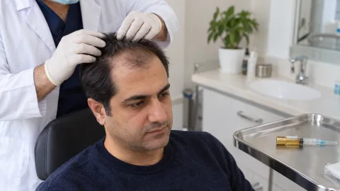 ارزیابی پوست سر برای پی آر پی مو در کلینیک