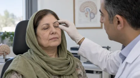 معاینه پلک برای درمان بلفارواسپاسم با بوتاکس
